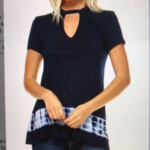Urban X Navy/White tie dye Keyhole Top Sm NWT